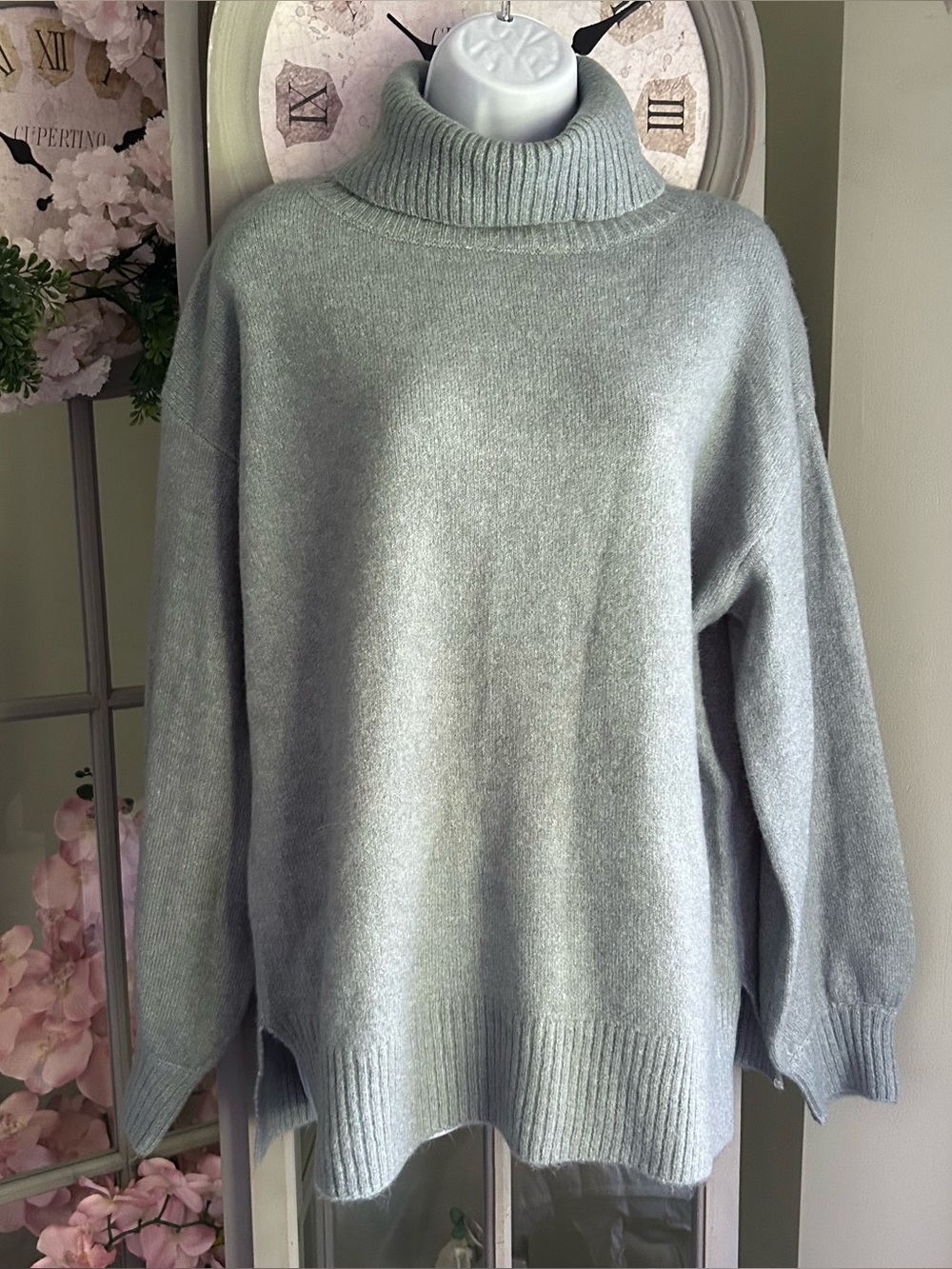 STACCATO Cozy Oversized Turtleneck Knit Sweater Light Blue/Heather Gray Size L